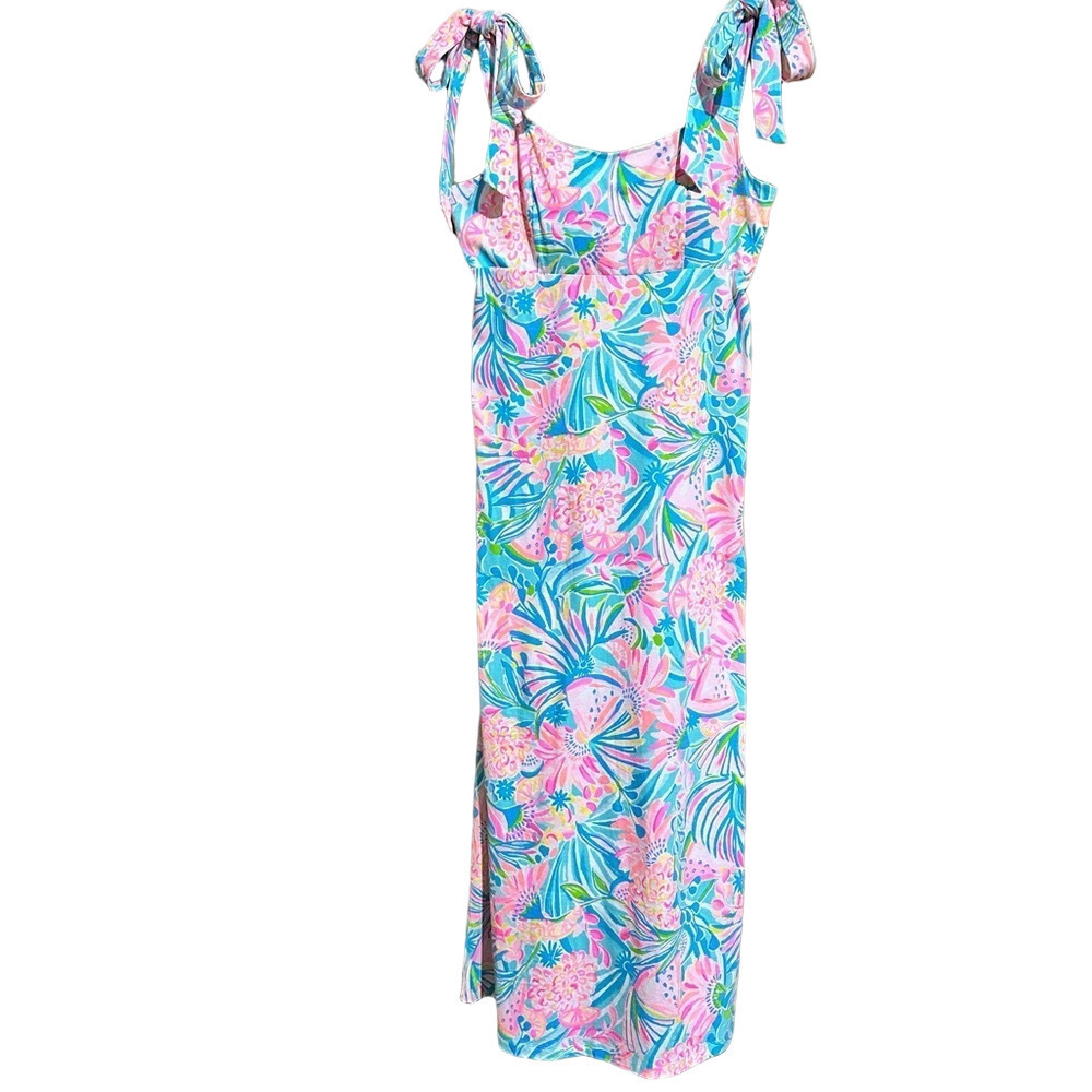Lilly Pulitzer Maleka Maxi Dress Tropical Punch Size L - EUC